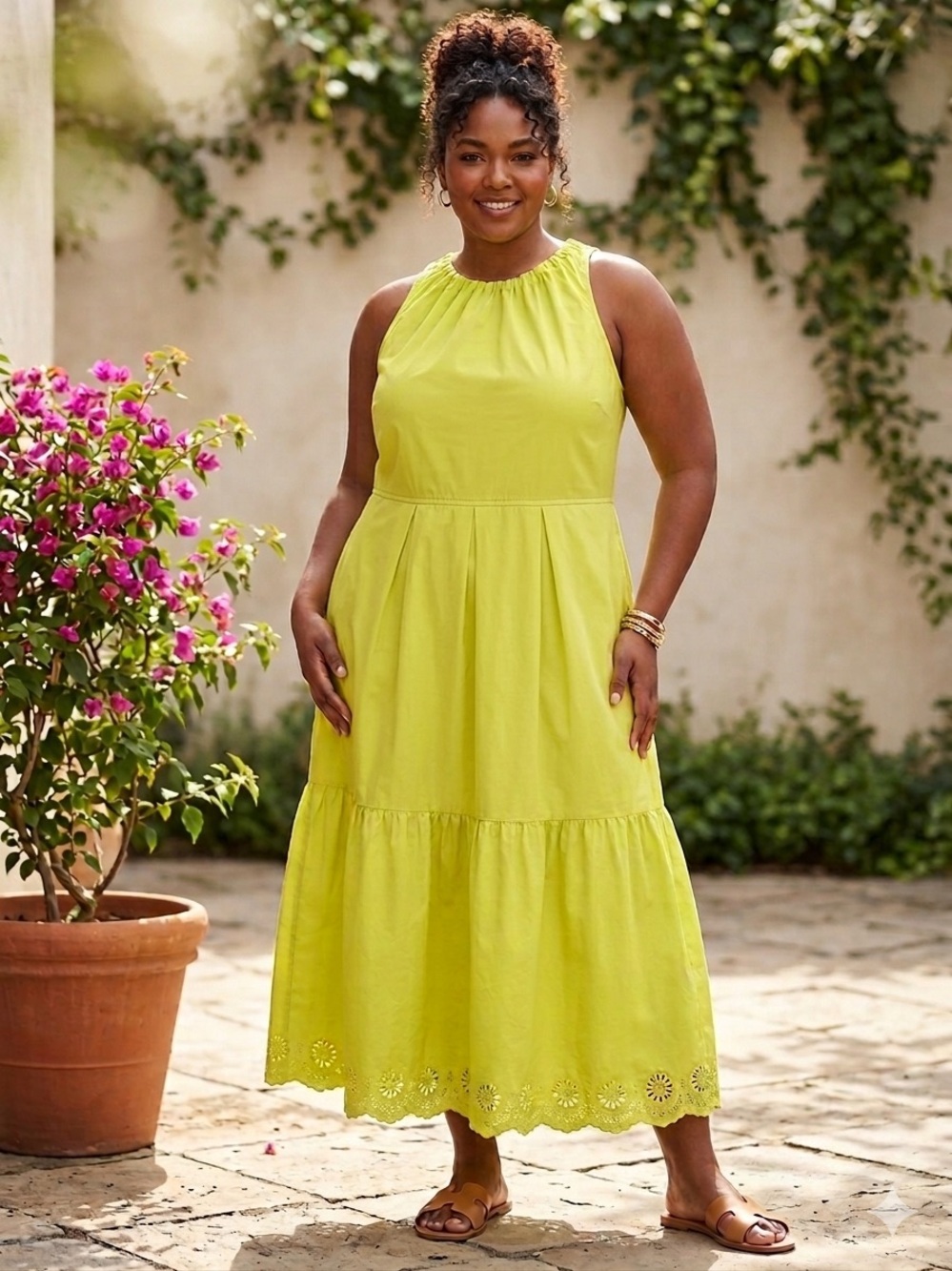 Ava & Viv Lime Green Sleeveless Tiered Maxi Dress 3X